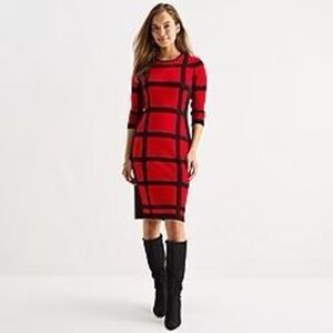 NWT Danny & Nicole 3/4 Sleeve Windowpane Sweater Dress size L